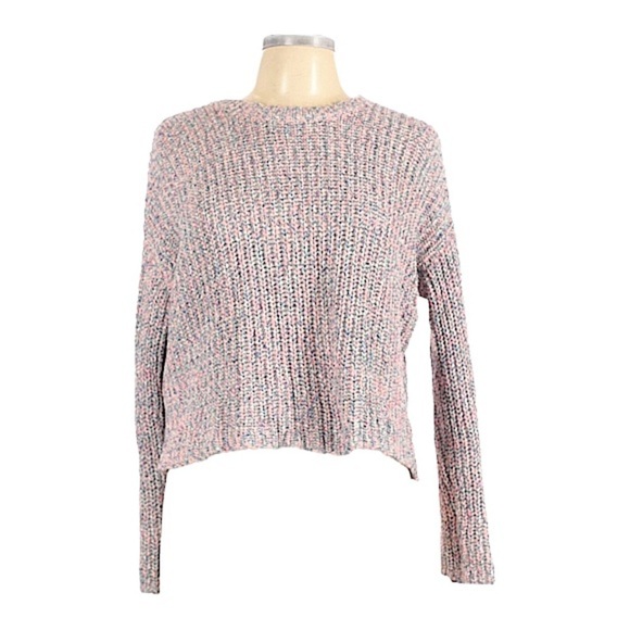 🌺 Mi Ami Funfetti Pink & Blue Boxy Crop Cotton Knit Pullover Sweater Size M - Picture 1 of 9